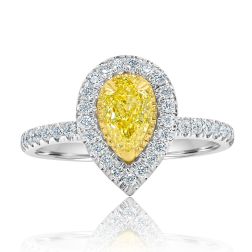 GIA 1.08CT  Natural Fancy Yellow Pear Diamond Ring 18k White Gold