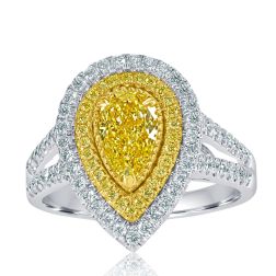 GIA 1.64 Ct Pear Light Yellow Diamond Ring 18k White Gold