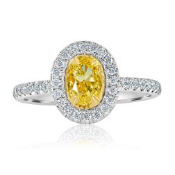 GIA 1.11 CT Fancy Yellow Oval Diamond Engagement Ring 18k White Gold