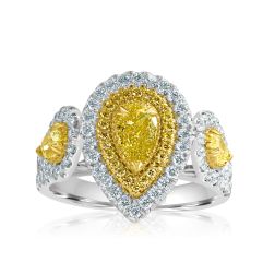1.80 CT Fancy Intense Yellow Pear Diamond Ring 14k White Gold