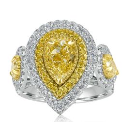 GIA 3.59 Ct Pear Fancy Yellow Diamond Engagement Ring 18k Gold