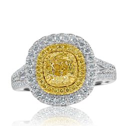 GIA 1.92 Ct Cushion Light Yellow Diamond Engagement Ring 18k Gold