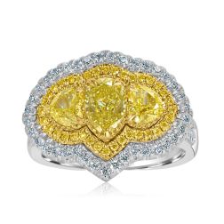 GIA 2.20 Ct Natural Fancy Yellow Pear Diamond Ring 18k Gold