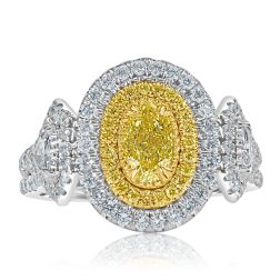 GIA Certified 1.58 CT Natural Fancy Yellow Oval Diamond Ring 18k Gold
