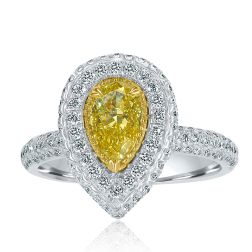 GIA 1.81 CT Fancy Intense Yellow Pear Diamond Ring 18k White Gold