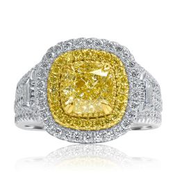 GIA 3.13 Ct Cushion Light Yellow Diamond Engagement Ring 18k Gold