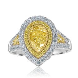 GIA Certified 2.08 Ct Pear Yellow Diamond Engagement Ring 18k Gold