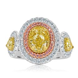 GIA 3.11 Ct Fancy Yellow Oval Cut Diamond Engagement Ring 18k