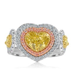 GIA 3.31Ct Light Yellow Heart Diamond Engagement Ring 18k Gold