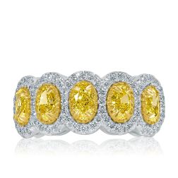 2.19CT 5 Stone Oval Natural Fancy Yellow Diamond Wedding Band 14k Gold