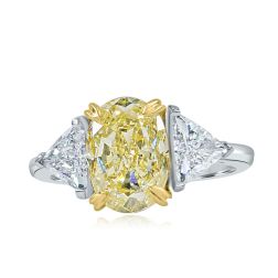 GIA 3.93 Carat 3 Stone Oval Light Yellow Diamond Ring 18k Gold