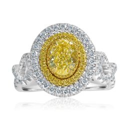 GIA 1.98 Ct Oval Yellow Diamond Engagement Ring 18k White Gold
