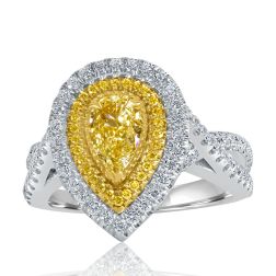GIA 1.46 CT Pear Light Yellow Diamond Infinity Ring 18k White Gold