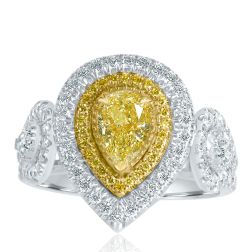 GIA 1.94 Ct Pear Light Yellow Diamond Engagement Ring 18k Gold
