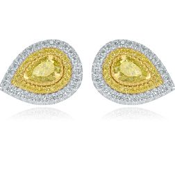 GIA 1.62 CT Pear Natural Fancy Yellow Diamond Stud Earrings 18k Gold
