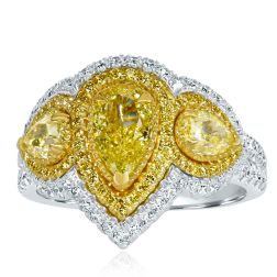 GIA 2.29 Ct Pear Fancy Yellow Diamond Engagement Ring 18k Gold