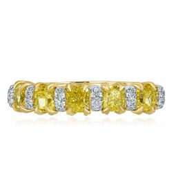 5 Stone 1.40 CT Cushion Fancy Yellow Diamond Wedding Band 18k Gold
