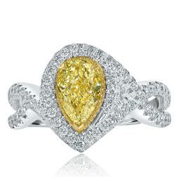 GIA  1.47 Ct Pear Light Yellow Diamond Engagement Ring 18k White Gold