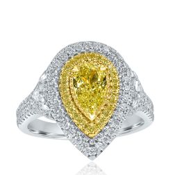 GIA 1.72 CT Pear Light Yellow Diamond Engagement Ring 18k White Gold