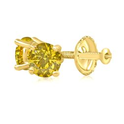 0.80 Ct Solitaire Intense Yellow Round Diamond Stud Earrings 14k Gold 