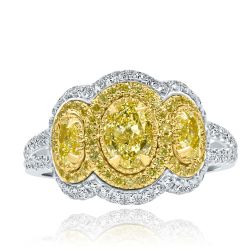 GIA 1.92 CT Oval Natural Fancy Light Yellow Diamond Ring 18k White Gold