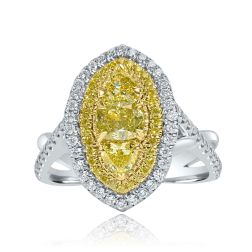 1.63 CT Cushion Natural Fancy Yellow Diamond Engagement Ring 14k Gold