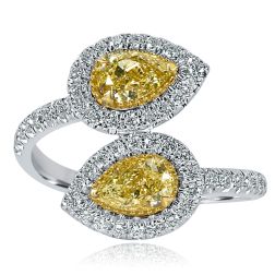 0.92 CT Bypass Pear Fancy Yellow Diamond Ring 14k White Gold