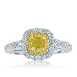 1.66 CT Cushion Intense Yellow Diamond Engagement Ring 14k White Gold