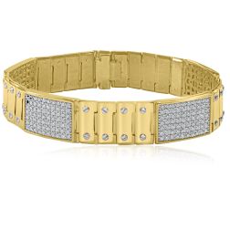4.25 Ct Men's 4 ID Link Diamond Bracelet 14k Solid Yellow Gold 