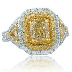 GIA 2.76 Ct Yellow Radiant Diamond Engagement Ring 18k White Gold
