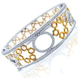 1.70 Ct Diamond Geometric Hinged Bangle Bracelet 14k White Gold