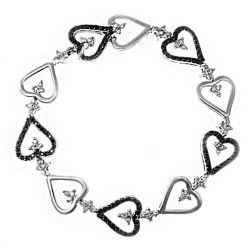 1.84 Ct Black Diamond Heart Link Women's Bracelet 14k White Gold