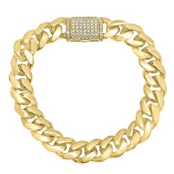 1.40Ct Diamond Maimi Cuban Link Men's Bracelet 14k Yellow Gold 