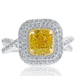 GIA 1.98 Ct Yellow Cushion Diamond Engagement Ring 18k White Gold