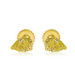 GIA 1.43 TCW Pear Natural Fancy Yellow Diamond Stud Earrings 18k Gold 