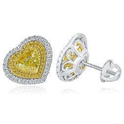 GIA Fancy Yellow Heart Diamond Love Stud Earrings 18k Gold (2.70 ctw)