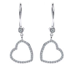 0.39 Ct Diamond Love Dangle Drop Earrings 14k White Gold