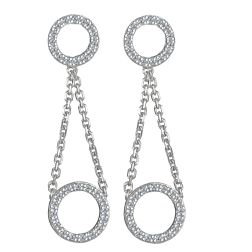 0.43 Ct Diamond Open Circle Dangle Earrings 14k White Gold