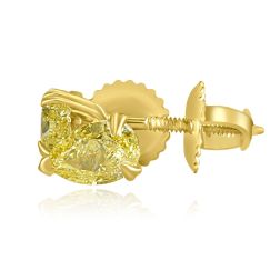 GIA 1.00 TCW Pear Natural Fancy Yellow Diamond Stud Earrings 18k Gold