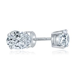 IGI 2.05 CT E-VS1 Oval Lab Grown Diamond Stud Earrings 14k White Gold