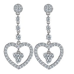 1.20 Ct Diamond Heart Love Dangle Earrings 14k White Gold