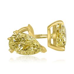 GIA 2.00 TCW Pear Light Yellow Diamond Stud Earrings 18k Yellow Gold