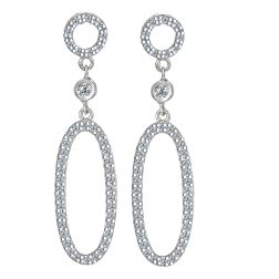 Two Tier Geometric Style 0.41 CT Diamond Earrings 14k White Gold 