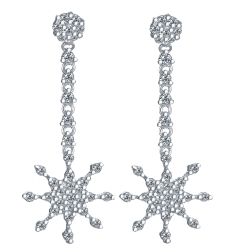 1.06 Ct Diamond Snowflake Dangle Earrings 14k White Gold