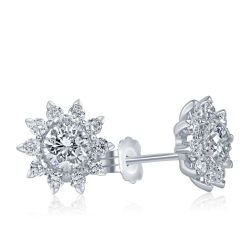 1.01 TCW Lab Grown Diamond Flower Stud Earrings 14k White Gold