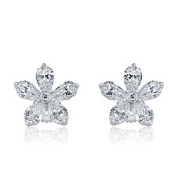 3 Ct Lab Grown Diamond Cluster Floral Stud Earrings 14K White Gold