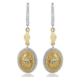 Oval Yellow 3.41CT Diamond Drop Dangle Earrings 14k White Gold 