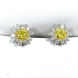 Intense Yellow Natural Round Diamond Flower Stud Earrings 14k 0.86 TCW