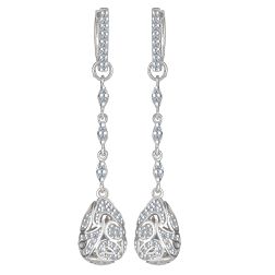 0.82 Ct Diamond Droplet Dangle Earrings 14k White Gold 