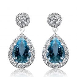 GIA 12.05 TCW Aquamarine Diamond Earrings 14k White Gold 